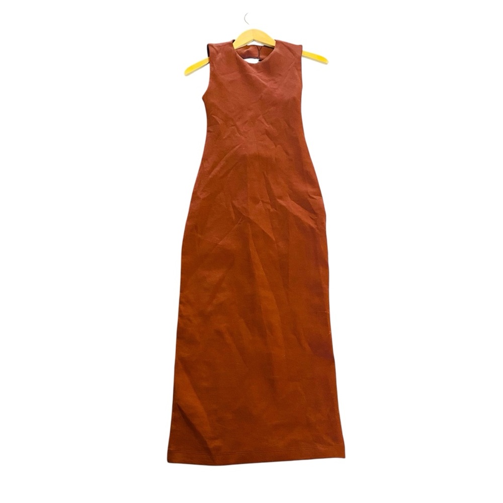 ZARA Brown Open Back Sleeveless Midi Sheath Dress